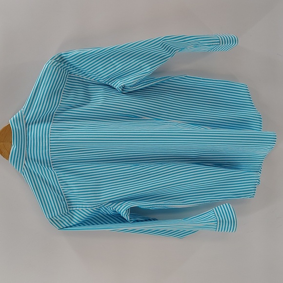CHAPS Ralph Lauren Turquoise And White Button Down Size Medium Quarter Sleeve - Picture 6 of 6